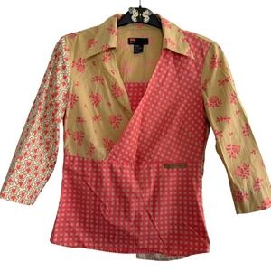 Diesel Women Patchwork Floral Polka Dot Blouse Size Medium‎ Wrap Style Y2K